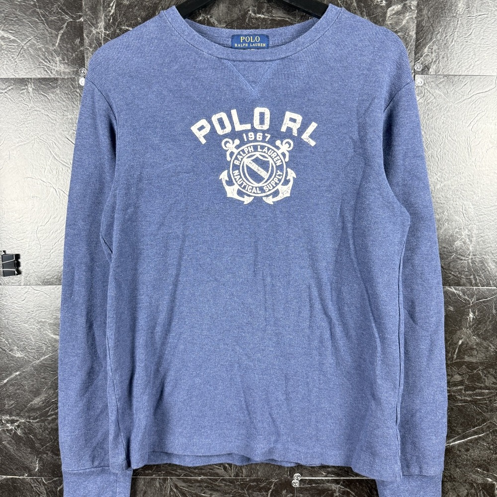 Polo Ralph Lauren Boy's Blue Waffle Knit Thermal Sleeve Shirt XL (Men's Small)